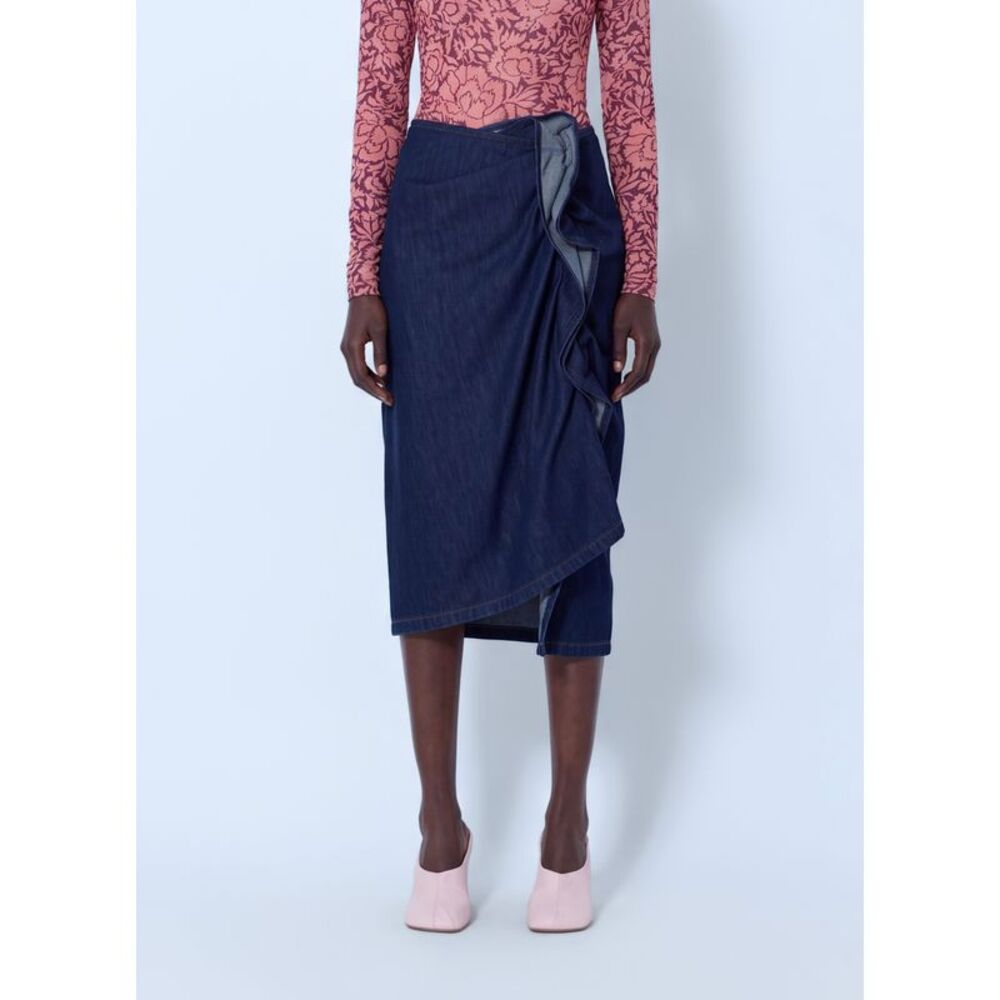 Dries Van Noten Women Sinas Ruffle Denim Midi Skirt